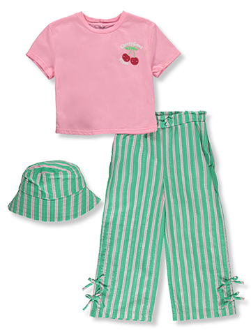 Girls First Girls' 3-Piece Cherry Bucket Hat Pants Set Outfit - CookiesKids.com
