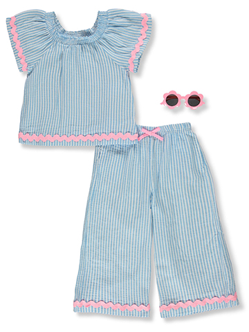 Girls First Girls' 3-Piece Flower Sunglasses Pants Set Outfit - CookiesKids.com