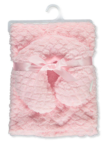 Buttons & Stitches Girls Printed Mink Blanket with Rosette Mink Backing Pink 