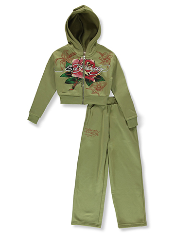 Ed Hardy Girls' 2-Piece Rose Joggers Set Outfit - CookiesKids.com
