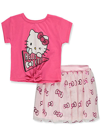 Hello Kitty Girls' 2-Piece Heart Ball Skirt Set Outfit - CookiesKids.com