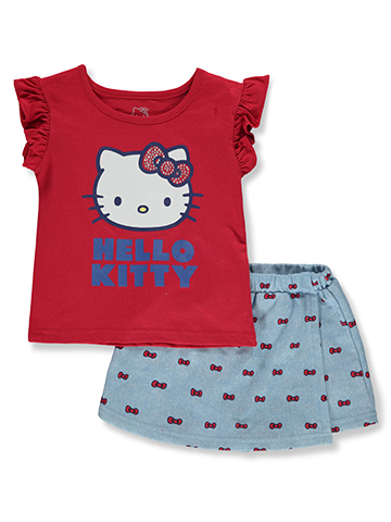 Hello Kitty Girls' 2-Piece Smile Skorts Set Outfit - CookiesKids.com