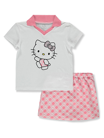 Hello Kitty Girls' 2-Piece Gem Polo Shirt Skorts Set Outfit - CookiesKids.com