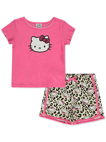 Hello Kitty Girls' 2-Piece Leopard Shorts Set Outfit - CookiesKids.com