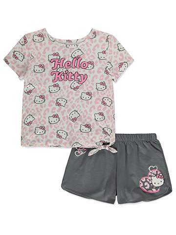 Hello Kitty Girls' 2-Piece Leopard Shorts Set Outfit - CookiesKids.com