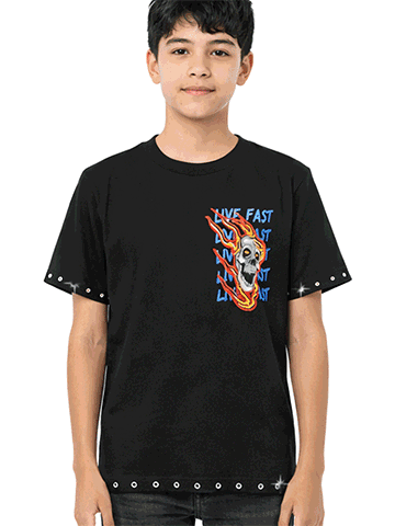 FWRD Boys' Flaming Skull Textured Rivets T-Shirt - CookiesKids.com
