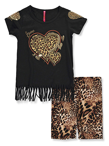 Cute 4 U Girls' 2-Piece Leopard Bike Shorts Set Outfit - CookiesKids.com