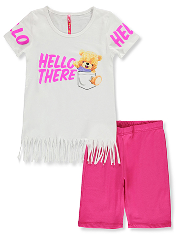 Cute 4 U Girls' 2-Piece Hello Bear Bike Shorts Set Outfit - CookiesKids.com