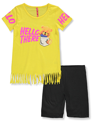 Cute 4 U Girls' 2-Piece Hello Bear Bike Shorts Set Outfit - CookiesKids.com