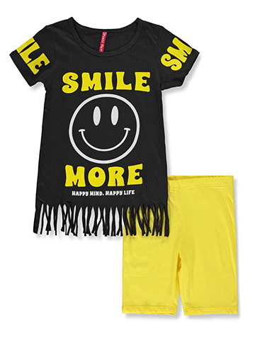 Cute 4 U Girls' 2-Piece Smile Bike Shorts Set Outfit - CookiesKids.com
