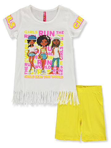 Cute 4 U Girls' 2-Piece Run It Bike Shorts Set Outfit - CookiesKids.com