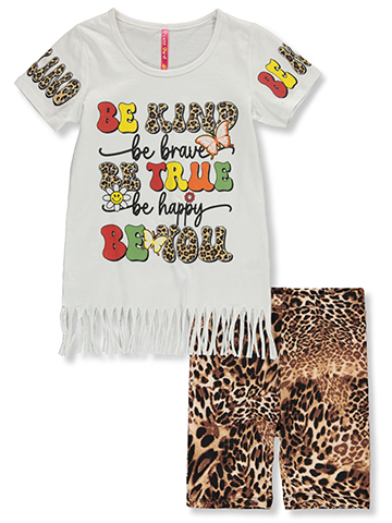 Cute 4 U Girls' 2-Piece Be Positive Bike Shorts Set Outfit - CookiesKids.com