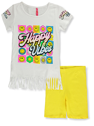 Cute 4 U Girls' 2-Piece Happy Vibes Bike Shorts Set Outfit - CookiesKids.com