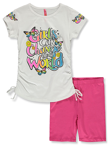 Cute 4 U Girls' 2-Piece Girl Power Bike Shorts Set Outfit - CookiesKids.com