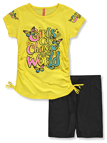 Cute 4 U Girls' 2-Piece Girl Power Bike Shorts Set Outfit - CookiesKids.com