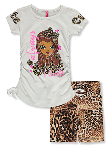 Cute 4 U Girls' 2-Piece Leopard Princess Bike Shorts Set Outfit - CookiesKids.com