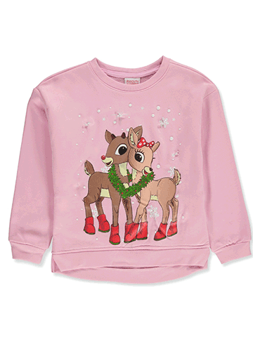 Rudolph The Red-Nosed Reindeer Girls' Light-Up Christmas Sweatshirt - CookiesKids.com