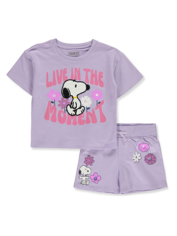 Peanuts Girls' 2-Piece Snoopy Shorts Set Outfit - CookiesKids.com