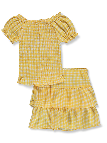 Girls Pink Girls' 2-Piece Smocked Skirt Set Outfit - CookiesKids.com