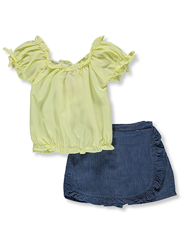 Girls Pink Girls' 2-Piece Denim Skirt Set Outfit - CookiesKids.com