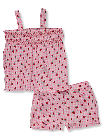 Girls Pink Girls' 2-Piece Strawberry Shorts Set Outfit - CookiesKids.com