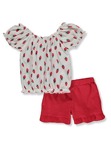 Girls Pink Girls' 2-Piece Strawberry Shorts Set Outfit - CookiesKids.com