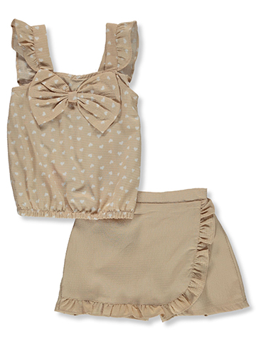 Girls Pink Girls' 2-Piece Dot Bow Skirt Set Outfit - CookiesKids.com