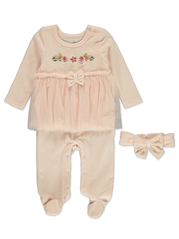 Baby Starters Baby Girls' 2-Piece Footed Coveralls Headband Set - CookiesKids.com