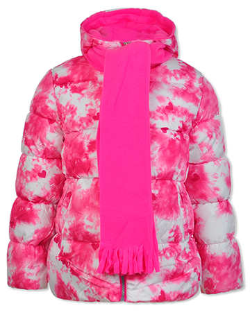 Pink Platinum Girls' Tie-Dye And Hearts Puffer Coat - CookiesKids.com
