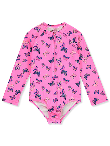 Kensie Girl Girls' Long-Sleeved Half-Zip Butterfly Rashguard - CookiesKids.com