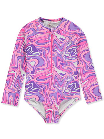 Kensie Girl Girls' Long-Sleeved Half-Zip Swirl Rashguard - CookiesKids.com