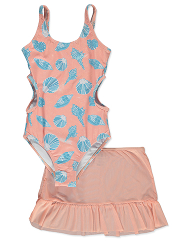 Kensie Girl Girls' 2-Piece Seashell Swimsuit Skirt Set - CookiesKids.com