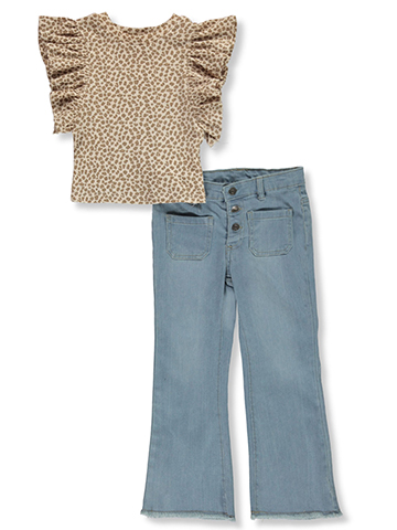 Jessica Simpson Girls' 2-Piece Leopard Jeans Set Outfit - CookiesKids.com
