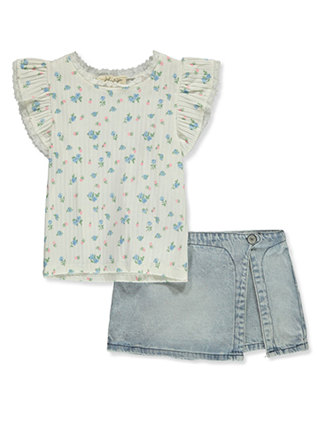 Jessica Simpson Girls' 2-Piece Denim Skort Set Outfit - CookiesKids.com