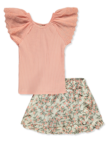 Jessica Simpson Girls' 2-Piece Floral Wrap Skirt Set Outfit - CookiesKids.com