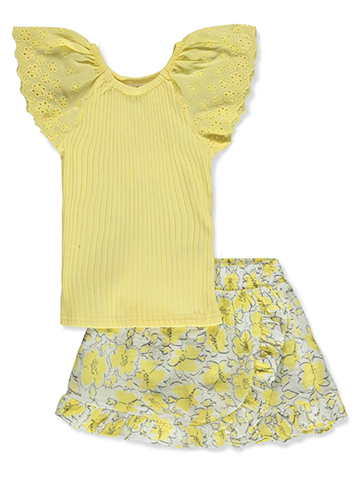 Jessica Simpson Girls' 2-Piece Floral Wrap Skirt Set Outfit - CookiesKids.com