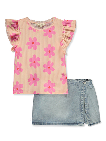 Jessica Simpson Girls' 2-Piece Flower Denim Skort Set Outfit - CookiesKids.com