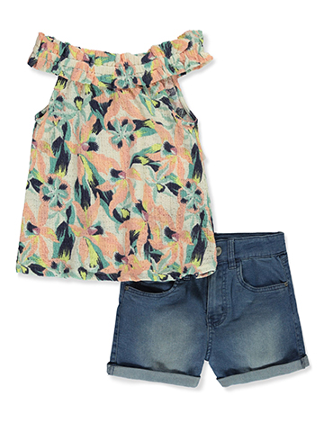 Jessica Simpson Girls' 2-Piece Denim Shorts Set Outfit - CookiesKids.com