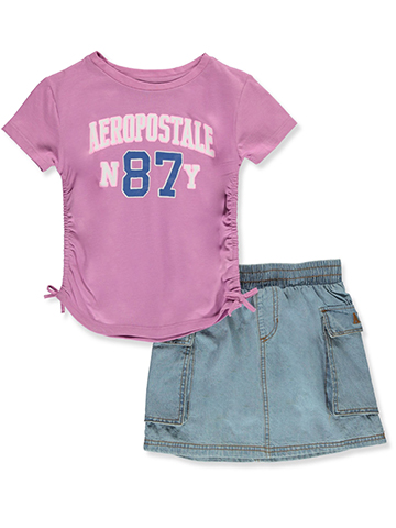 Aeropostale Girls' 2-Piece Denim Skirt Set Outfit - CookiesKids.com