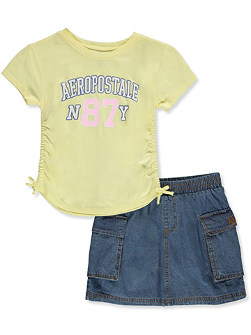 Aeropostale Girls' 2-Piece Varsity Denim Skirt Set Outfit - CookiesKids.com