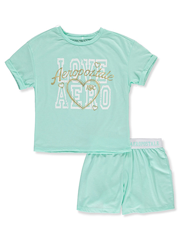 Aeropostale Girls' 2-Piece Varsity Shorts Set Outfit - CookiesKids.com