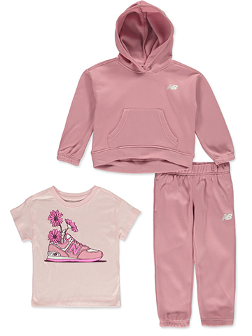 New Balance Girls' 3-Piece Jogger Set Outfit - CookiesKids.com