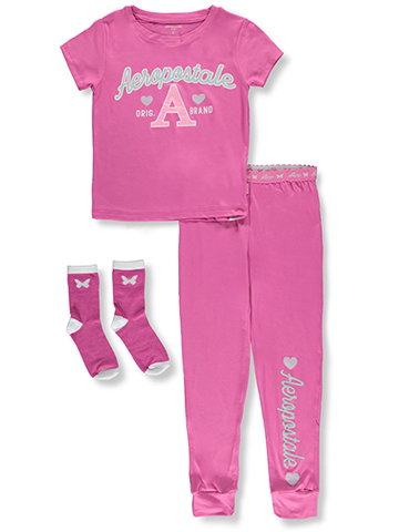 Aeropostale Girls' 3-Piece Jogger Pajamas Set - CookiesKids.com
