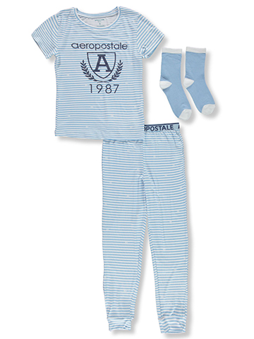 Aeropostale Girls' 3-Piece Stripe Varsity Pajamas Set - CookiesKids.com