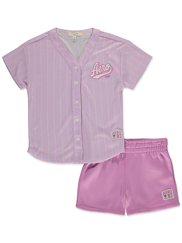 Aeropostale Girls' 2-Piece Baseball Jersey Shorts Set Outfit - CookiesKids.com