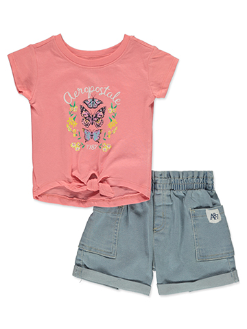 Aeropostale Baby Girls' 2-Piece Butterfly Denim Shorts Set Outfit - CookiesKids.com