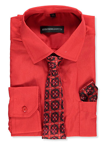 Kids World Boys’ Dress Shirt & Tie (Patterns May Vary) - CookiesKids.com