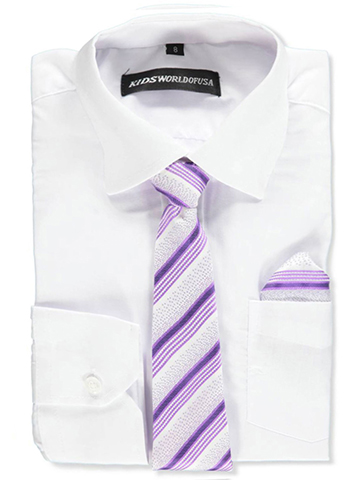 Kids World Boys’ Dress Shirt & Tie (Patterns May Vary) - CookiesKids.com