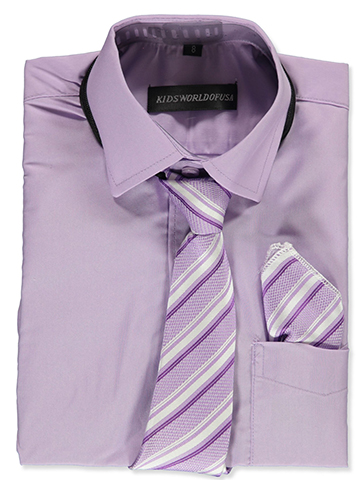 Kids World Boys’ Dress Shirt & Tie (Patterns May Vary) - CookiesKids.com