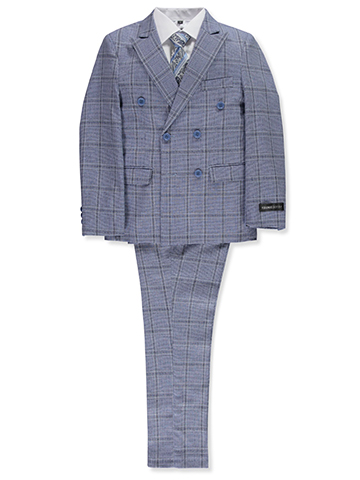 Kids World Boys' 5-Piece Double-Breasted Plaid Suit - CookiesKids.com